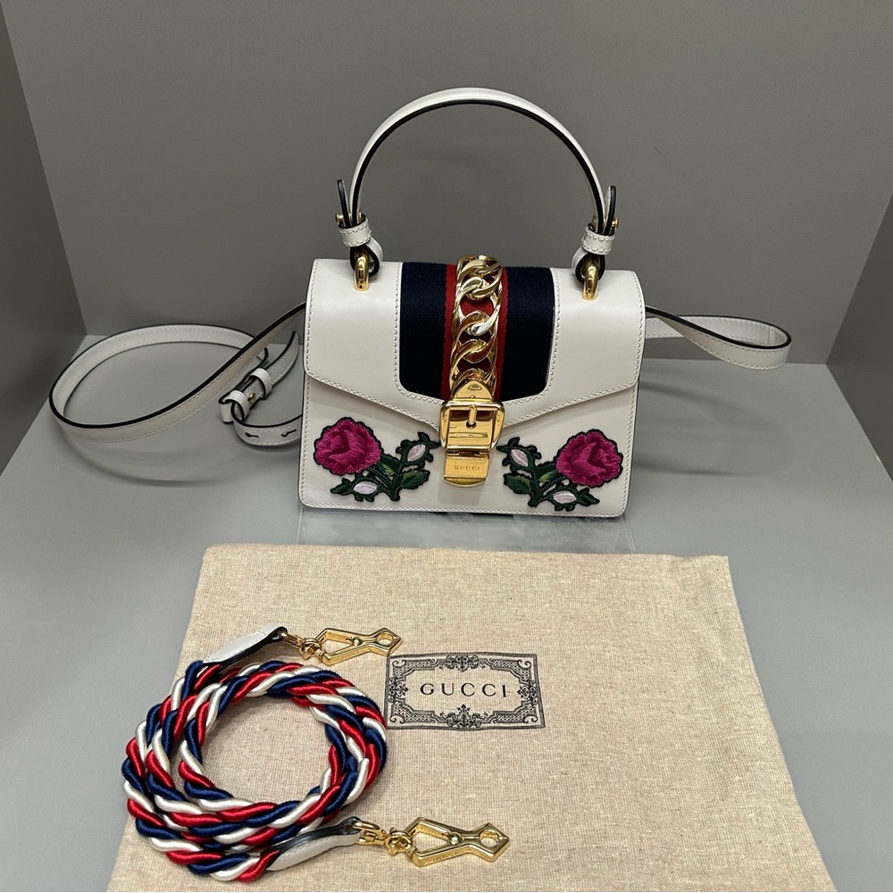 Gucci Sylvie Top Handle Bag Embroidered Leather Mini, EUC - Picture 2 of 16